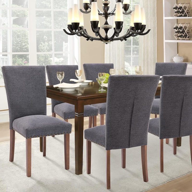 Upholstered Parsons Dining Chairs Set of 2/4/6, Fabric Dining Room Kitchen Side Chair with Nailhead Trim and Wood Legs