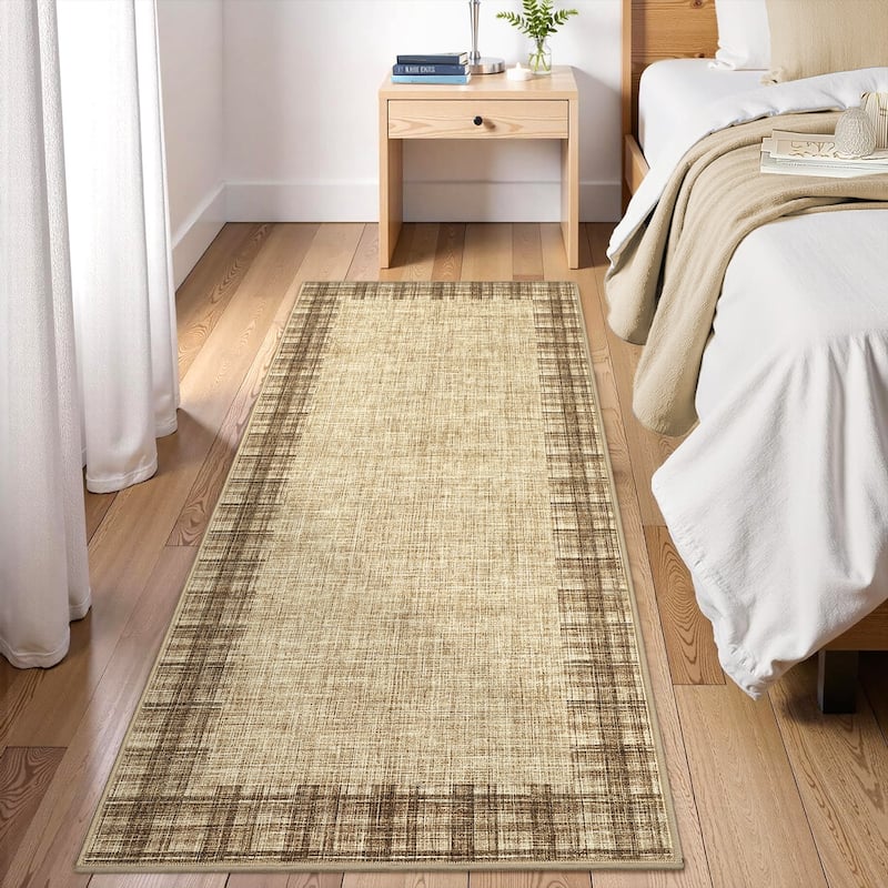 Garvee Linen Border Living Room Area Rug