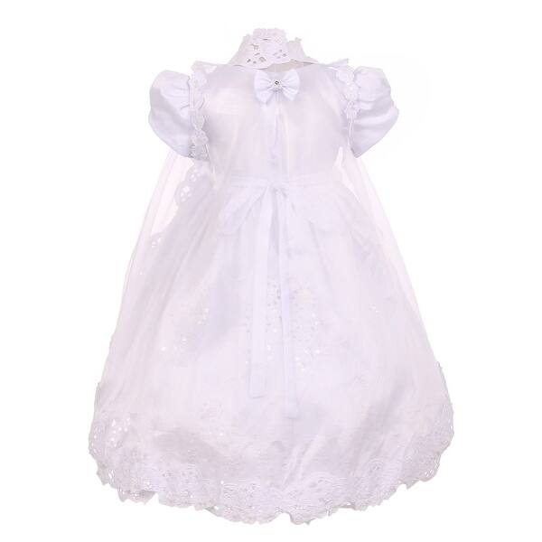 Shop Rain Kids White Puff Sleeve Sequin Pearl Baptism Dress Girls