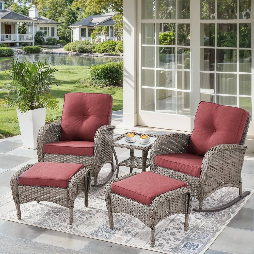Outdoor Rocking Chairs with Side Table and Ottomans