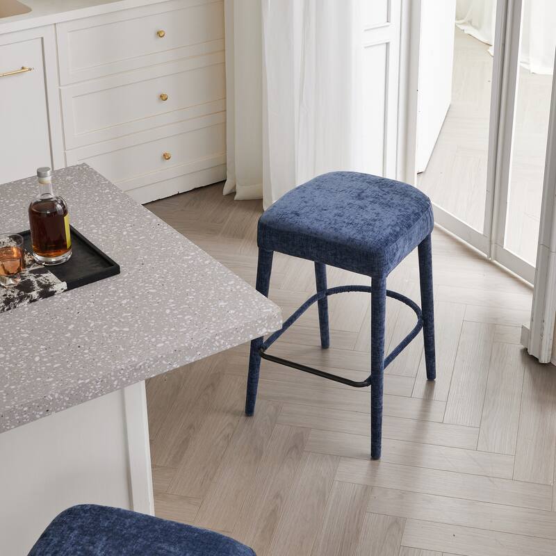 Rossetta 2-Piece Backless Fresh Design Padded Fabric Bar Stool Set with Integrated Metal Footrest