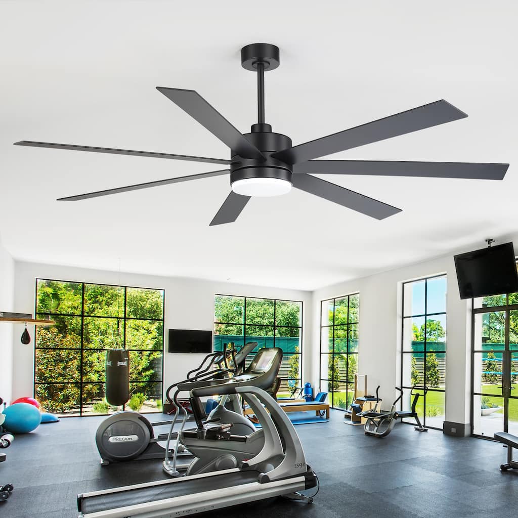 72-inch 7-Blade Matte Black Ceiling Fan with Light and Remote