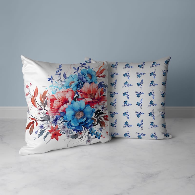 Blossom Burst Faux Suede Reversible Throw Pillow Blue and Red
