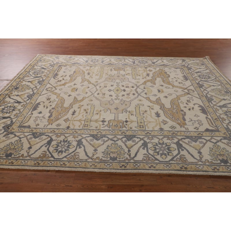 Beige Oushak Oriental Area Rug Handmade Oriental Wool Carpet - 8'1"x 9'10"