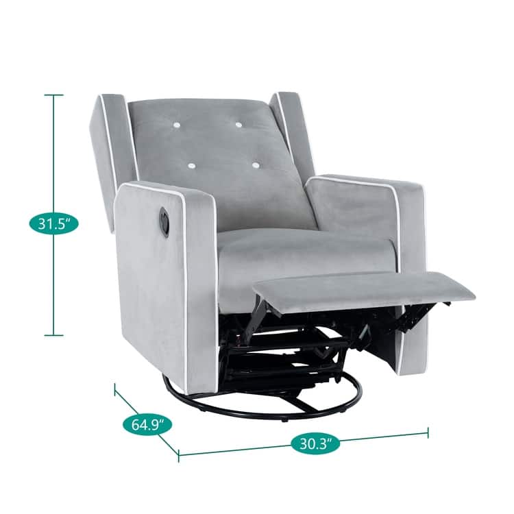 Octavia Solid Wood Microfiber Swivel Glider Rocker Recliner Chair, For Living Room, Bed Room