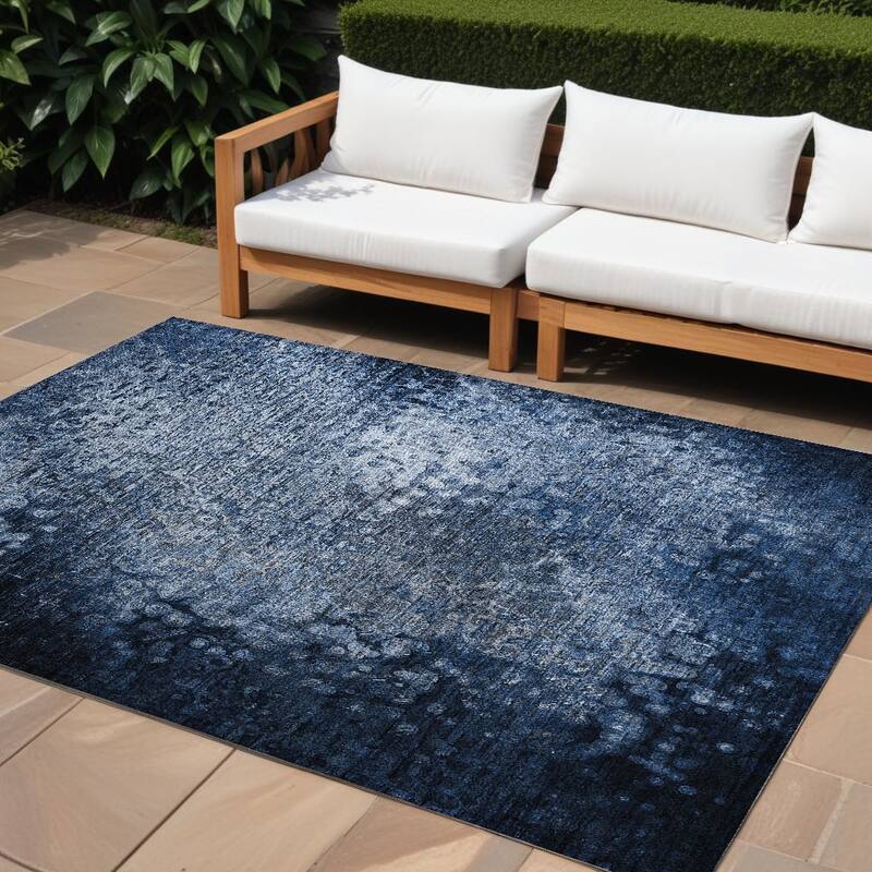 Jalo Timeless Solid Weather Resistant Blended Style Outdoor Rug - 8' X 10' - Blue