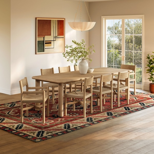 Alvia 9-Piece Oak Wood Extendable Dining Table and Chairs Set - On