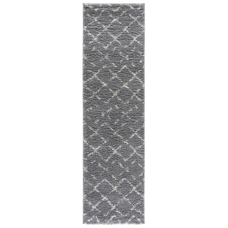 SAFAVIEH Arizona Shag Ghinwa 1.2-inch Thick Rug - 2'3" x 8' Runner - Dark Grey/Ivory