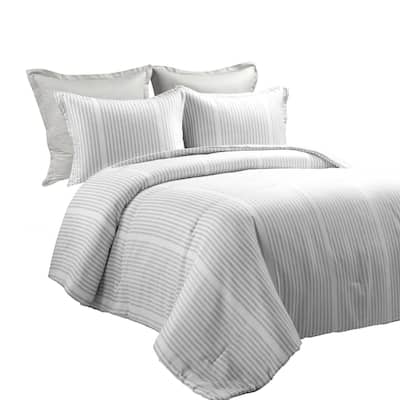 Lush Decor Farmhouse Drew Stripe Silver-Infused Antimicrobial 5 Piece Comforter Set