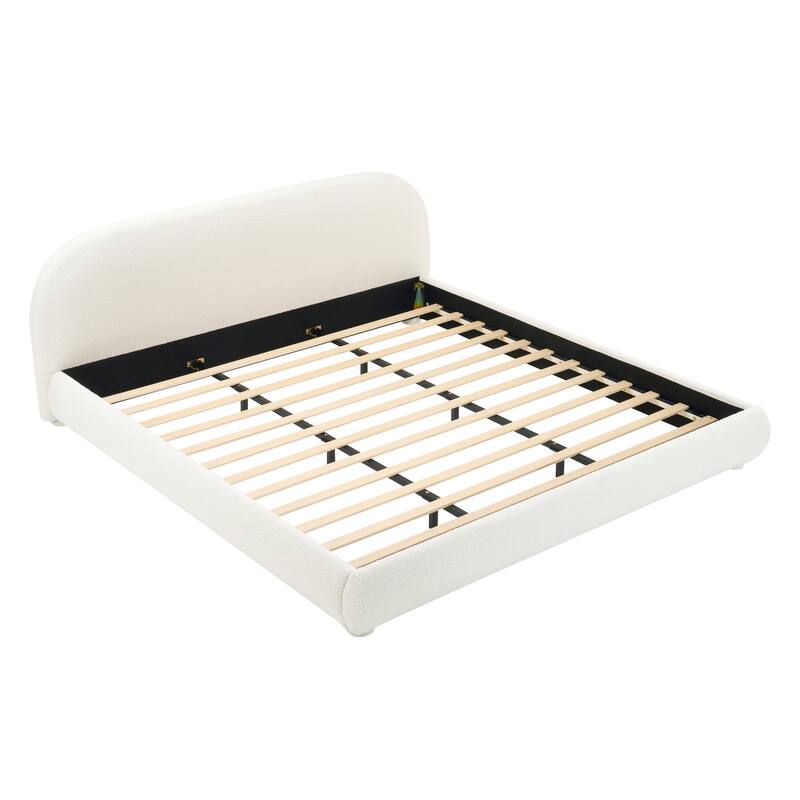 Boucle Bed Frame, Upholstered Cloud Platform Bed with Headboard, Anti-Collision Soft Rounded Corners, No Box Spring Required
