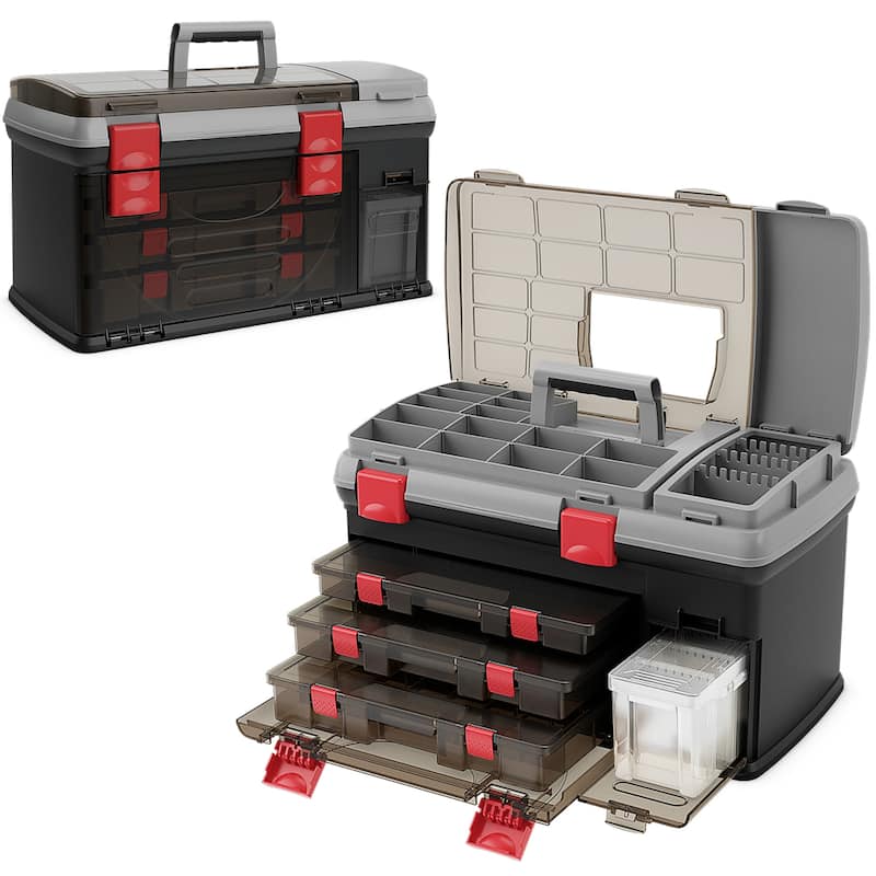 Gymax 5 Layers Fishing Tackle Box w/ Dividers & Top Storage 3 - Black