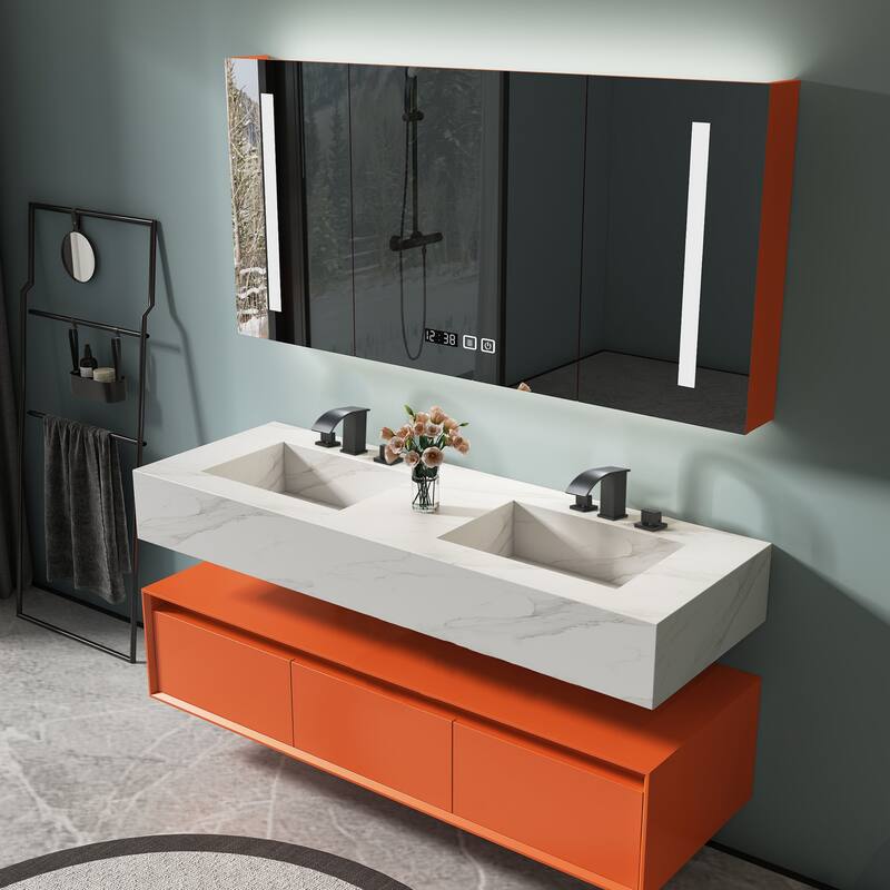 2-Handle Waterfall Bathroom Sink Faucet, Widespread Bathroom Faucets for Sink