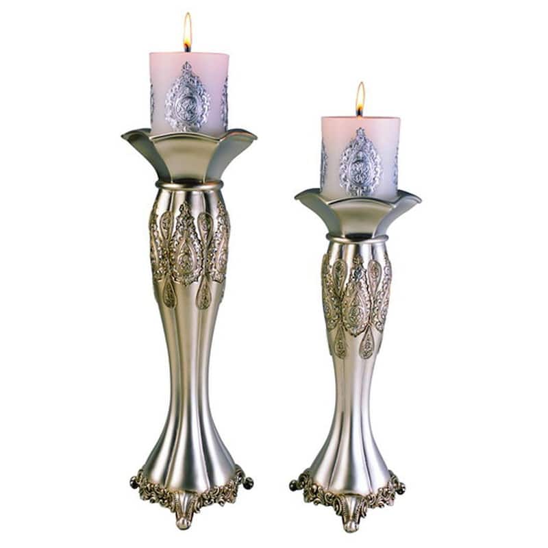 HomeRoots Set Of Two Silver Tabletop Pillar Candle Holders - 6