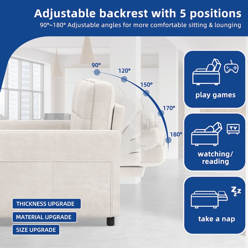 Moasis 3-in-1 Multi-Functional Sleeper Sofa with Iron Frame Pull-Out Bed,Loveseat Bed with USB Port