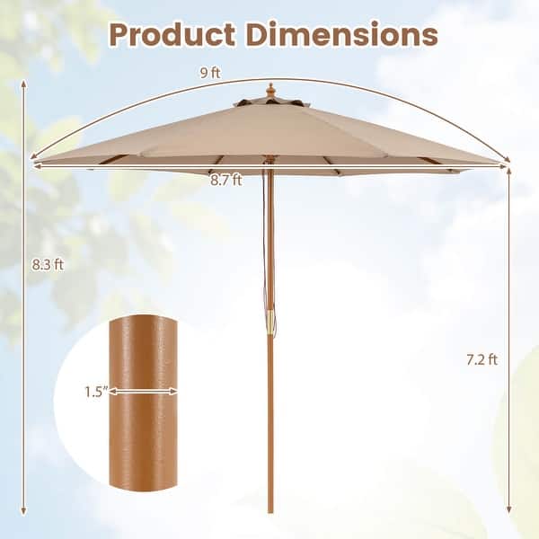 dimension image slide 2 of 3, Costway 9 FT Patio Umbrella with Adjustable Height Rope Pulley Lift