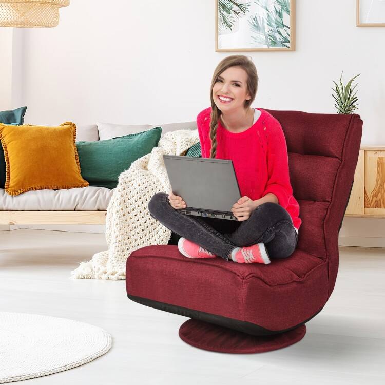 360-Degree Swivel Floor Chair with Foldable Design and Adjustable Backrest