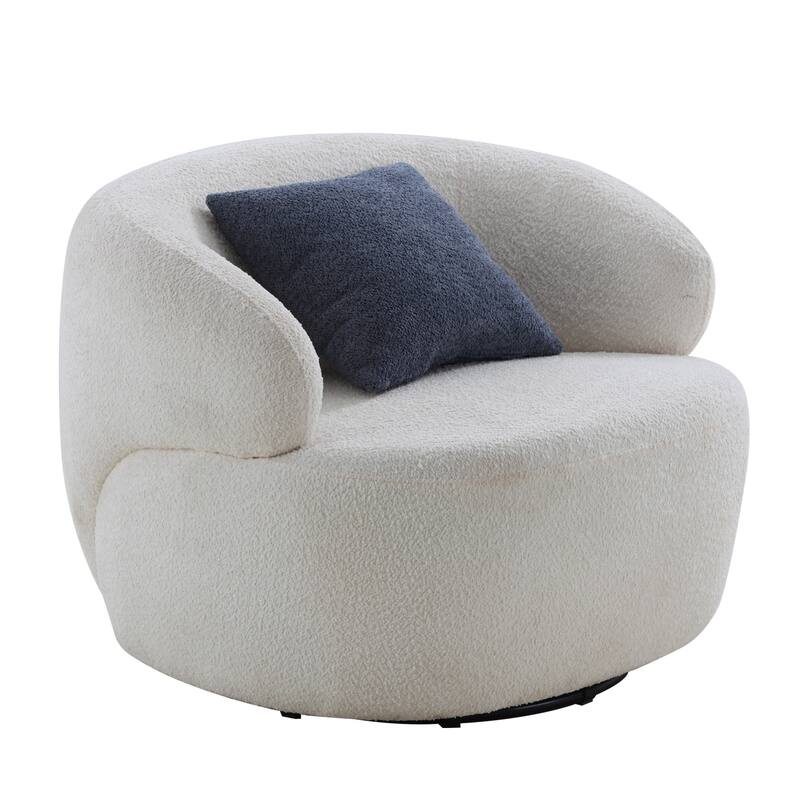 White 34.6" 360° Swivel Barrel Chair with Solid Wood Frame