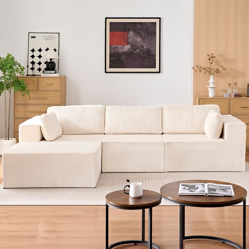 Mixoy 3-Pcs Free Combination Modular Sectional Sofas,Corduroy Compressed L-Shaped Sofa with Flexible Configuration - 3-Seater