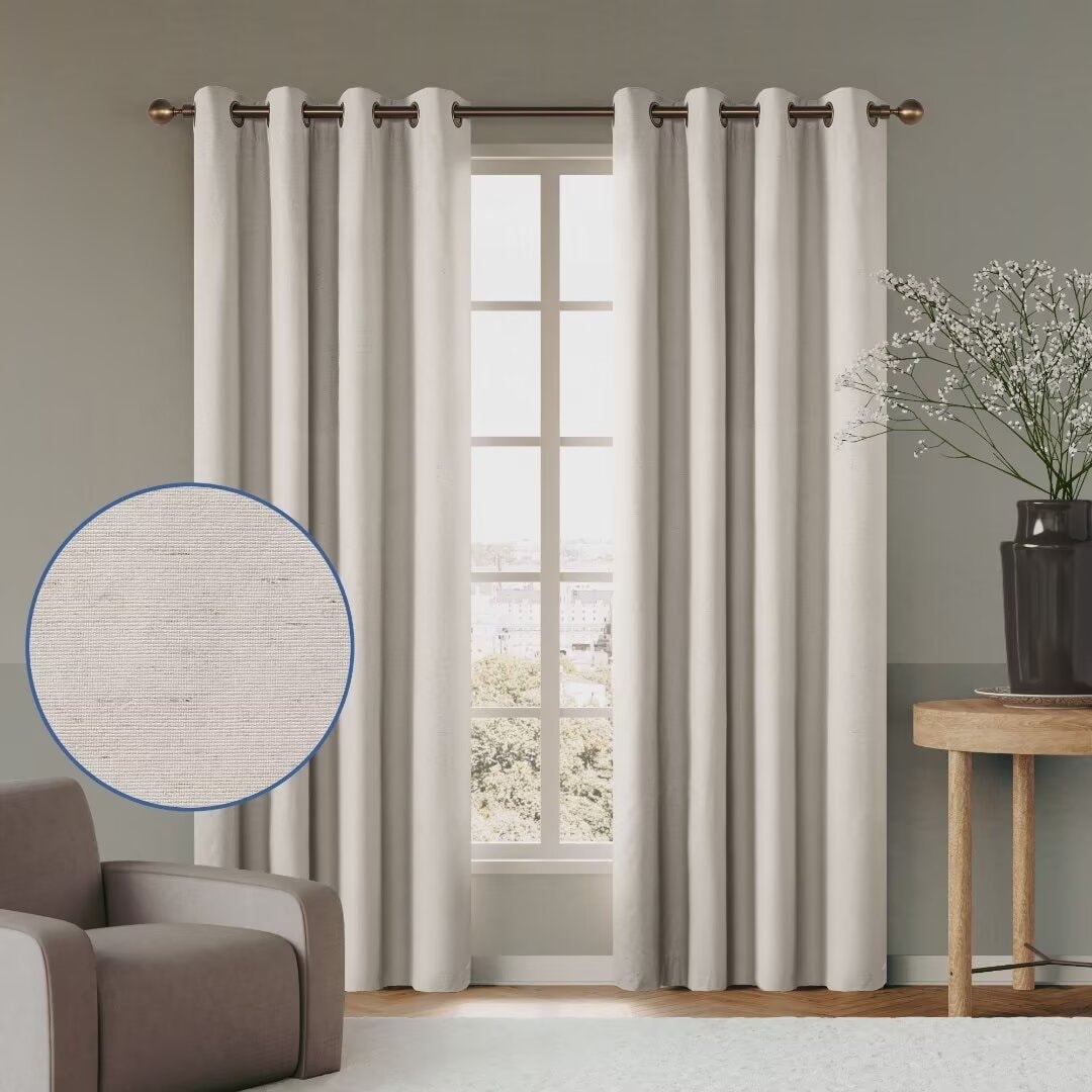 100% Blackout Linen Blend Grommet Panel Pair(2 Panels)