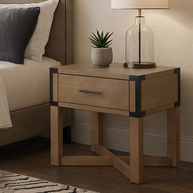 Mendocino Wood Finish X-Base End Table with Drawer by iNSPIRE Q Classic