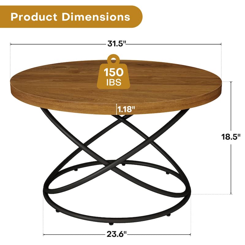 Tempered Glass Top Round Coffee Table with Metal Base