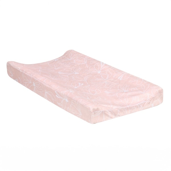 slide 2 of 5, Lambs & Ivy Petals Soft Pink/White Floral Outline Baby Changing Pad Cover