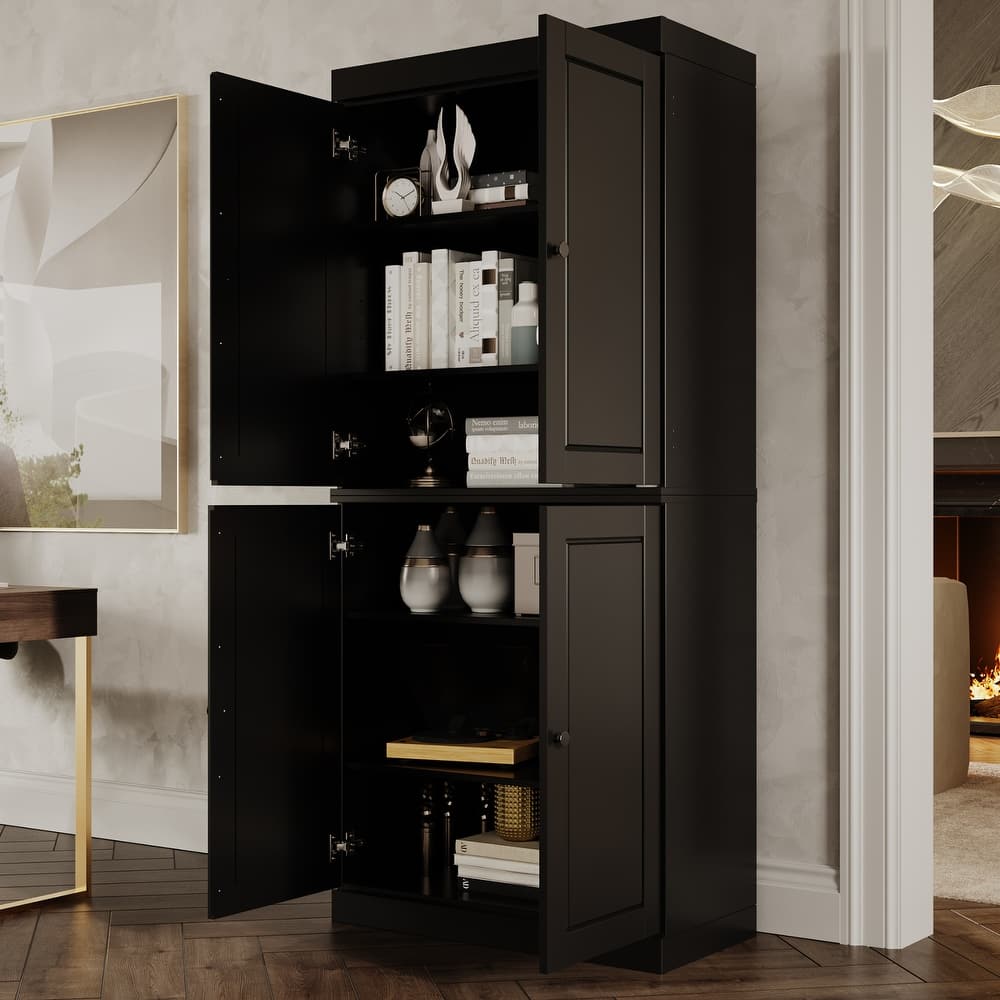 100% Solid Wood Tall Bookcase with Doors, Adjustable Shelves, Modular Storage Bookshelf, 32" W x 71.5" H