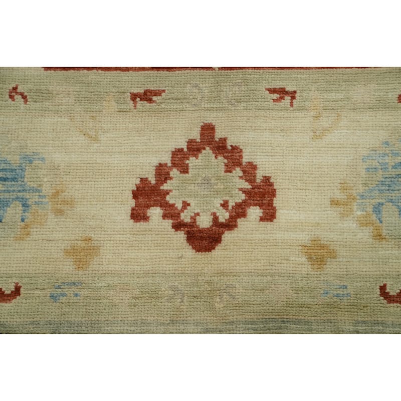 Vegetable Dye Wool Oushak Turkish Area Rug, Floral Geometric Carpet - 11' 8'' X 9' 3''