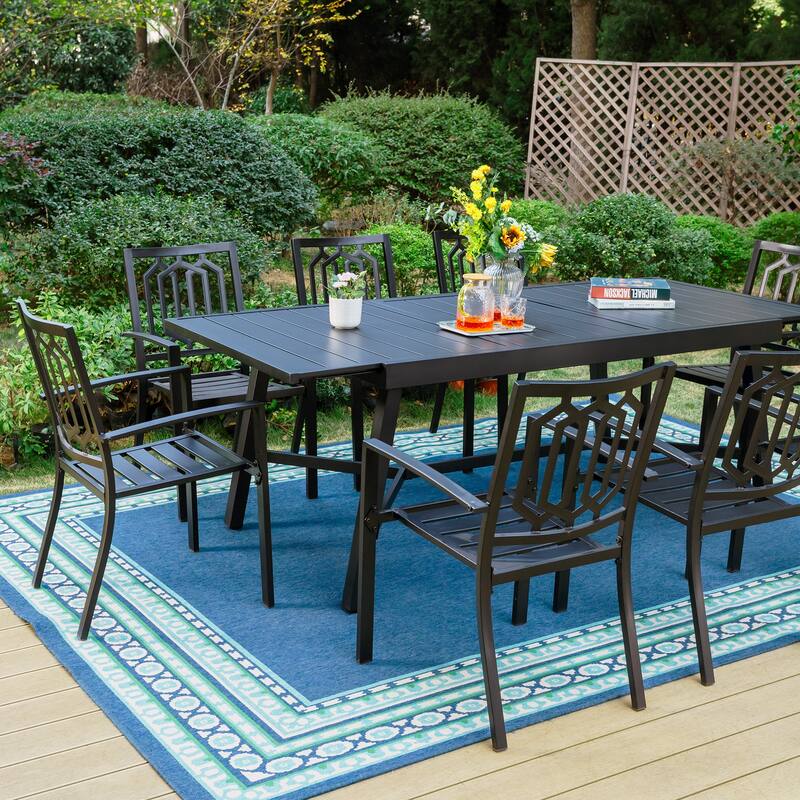 MAISON ARTS 7/9-Piece Outdoor Dining Table Sets with Expandable Rectangular Metal Dining Table & 6/8 Dining Chairs