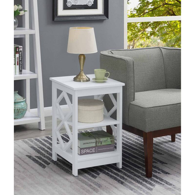 Convenience Concepts Diamond End Table with Shelves - White
