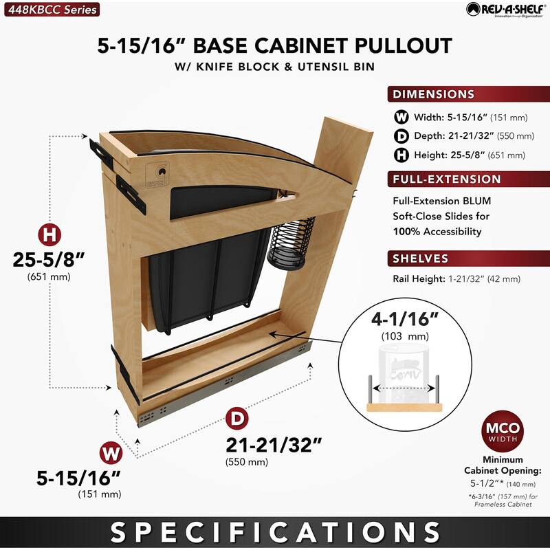 Rev-A-Shelf 448KBCC-BCSC-5 Craftsman 5-15/16" Wide Solid Maple Slide