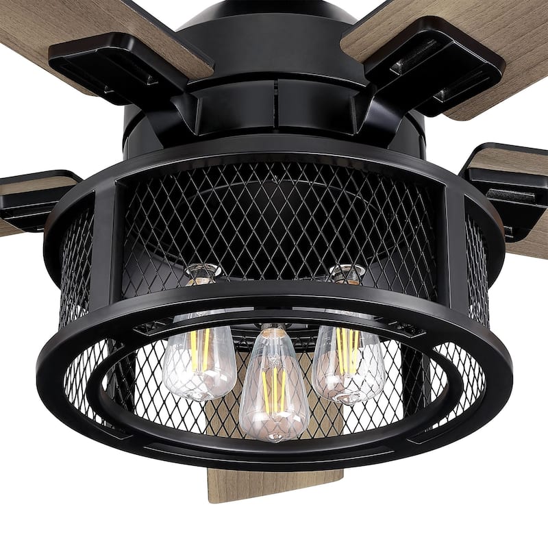 52" 5-Blade Industrial Black Ceiling Fan with Light