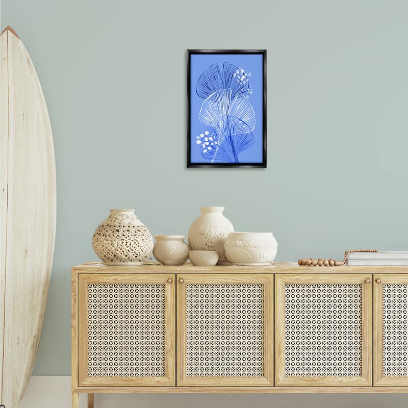 Stupell Layered Blue Gingkoes Framed Floater Canvas Wall Art Design By Martina Pavlova