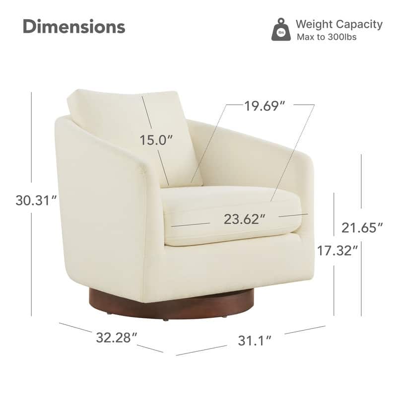 Spruce & Spring Classic Swivel Club Accent Chair with Back Cushion & Solid Wood Frame