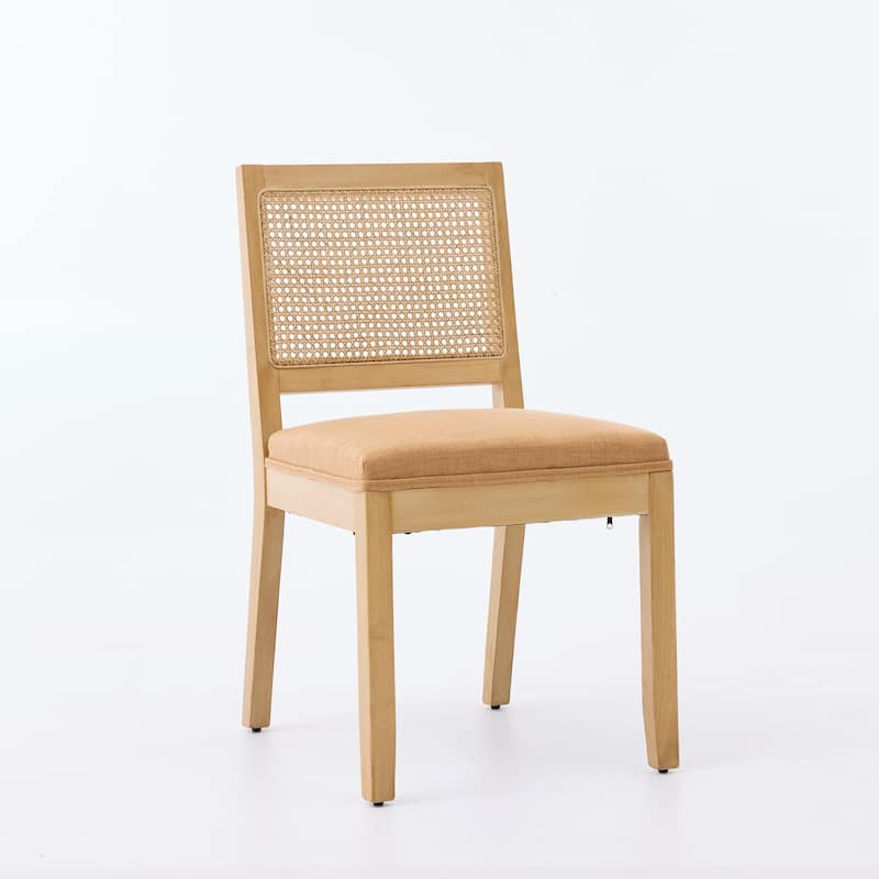 Farmhouse Rattan Dining Chairs Set of 2, Cane Upholstered Kitchen Side Chair with Natural Hardwood Frame