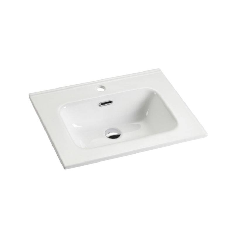 Sleek Modern Glossy White Ceramic Basin, Scratch-Resistant with Minimalist Design - 24.01in L