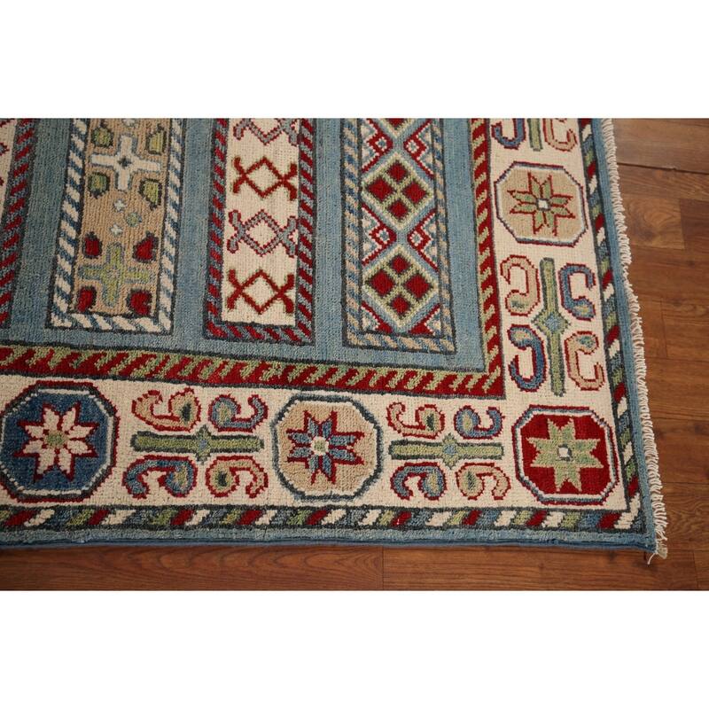 Light Blue Kazak Oriental Runner Rug Handmade Wool Carpet - 3'0" x 16'5"