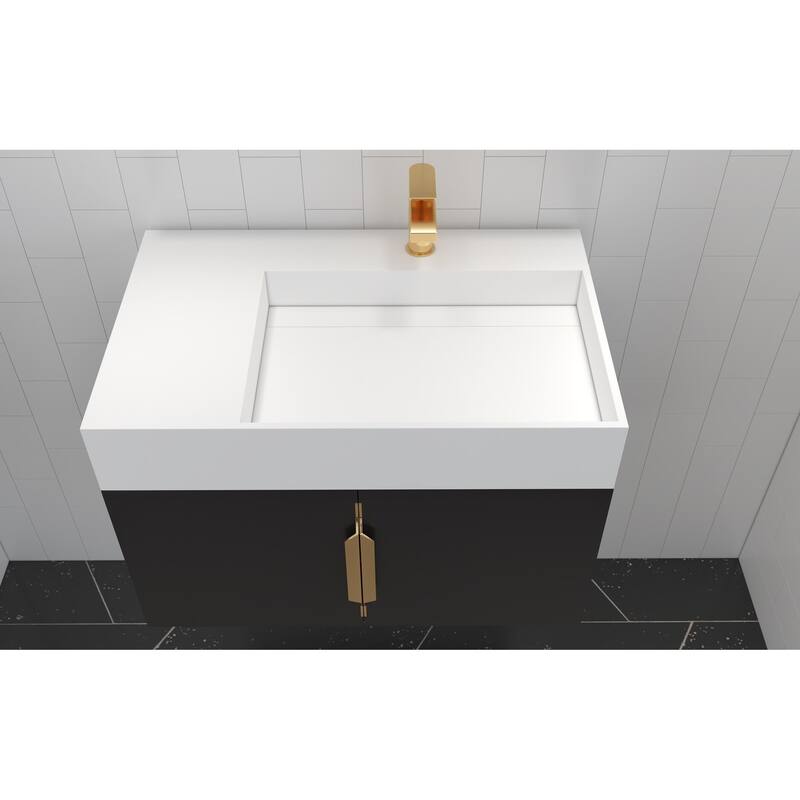 Amazon 30" Wall Mounted Bathroom Right Basin Vanity Set w/ White Top