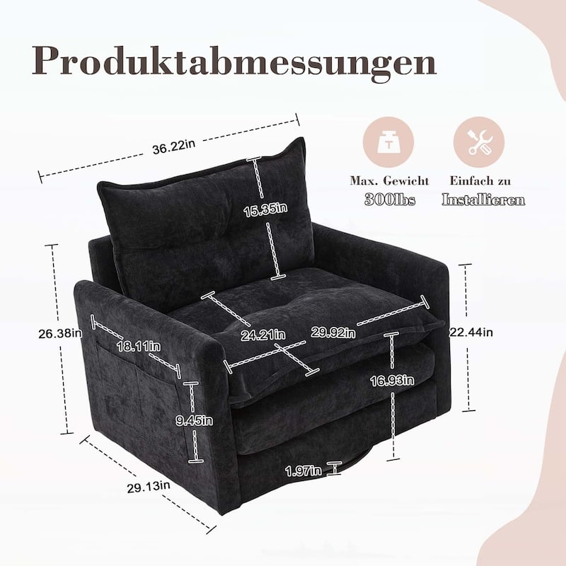 Modern Swivel Barrel Chair with Thick Padding,Metal Base,for Living Room and Bedroom