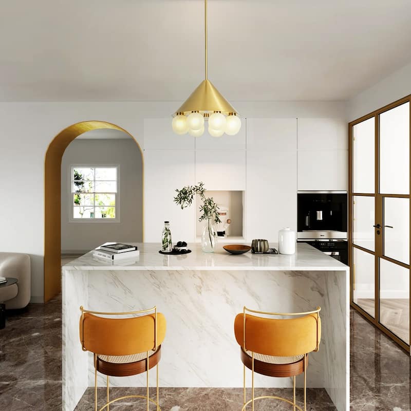 8-Light Modern Metal & Glass Pendant with Sanded Striped Glass Balls for Living Room - 8 Light