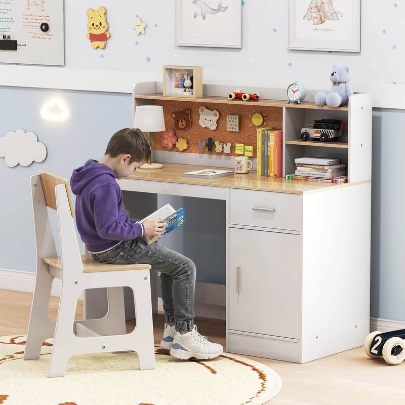 Costway Kids Study Desk and Chair Set Wooden Children Writing Table - See Details