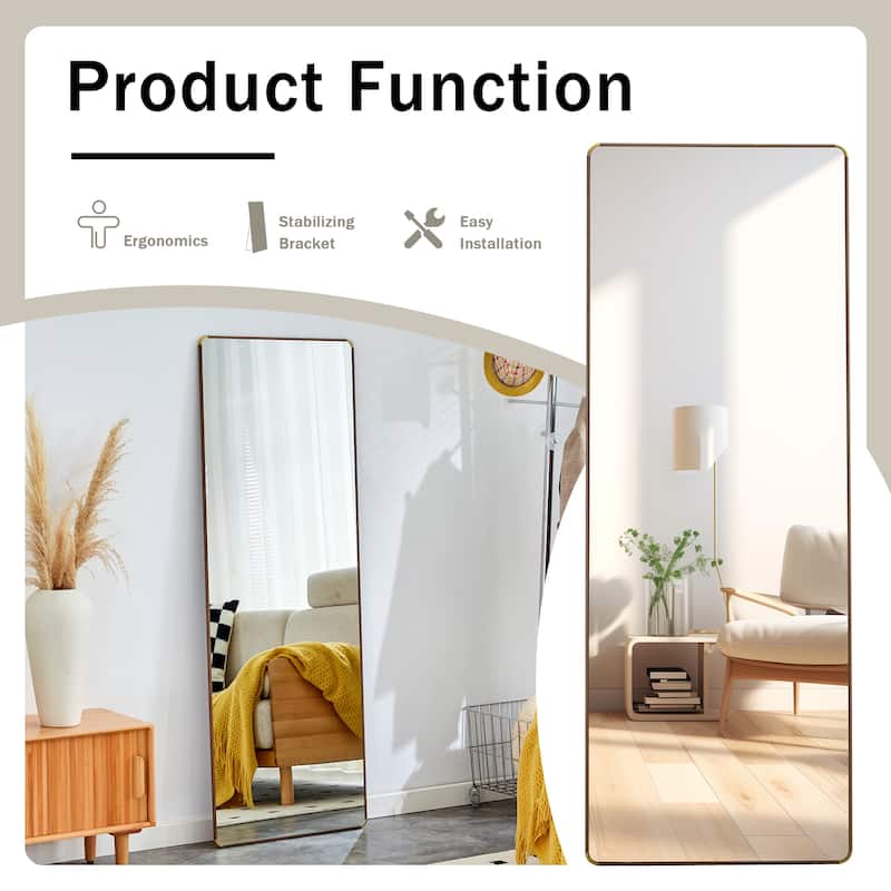 Roomfitters Floor Standing Full-Length Mirror with Walnut Frame, 65"x23.2" Wall Mounted Dressing Mirror for Bedroom