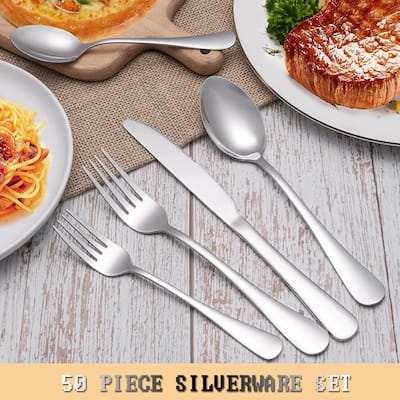 50 Piece Silverware Set Service for 10, Mirror Polished Cutlery Utensil Set - Service for 10