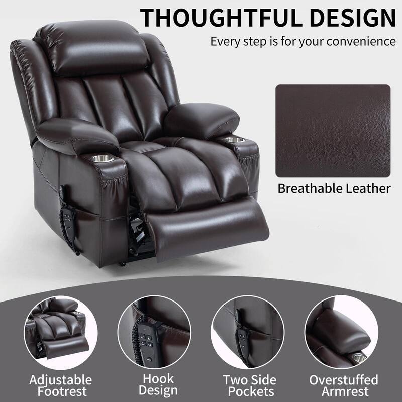 Dual Motor Infinite Position Up to 350 LBS Leatherair Power Lift Recliner Chair