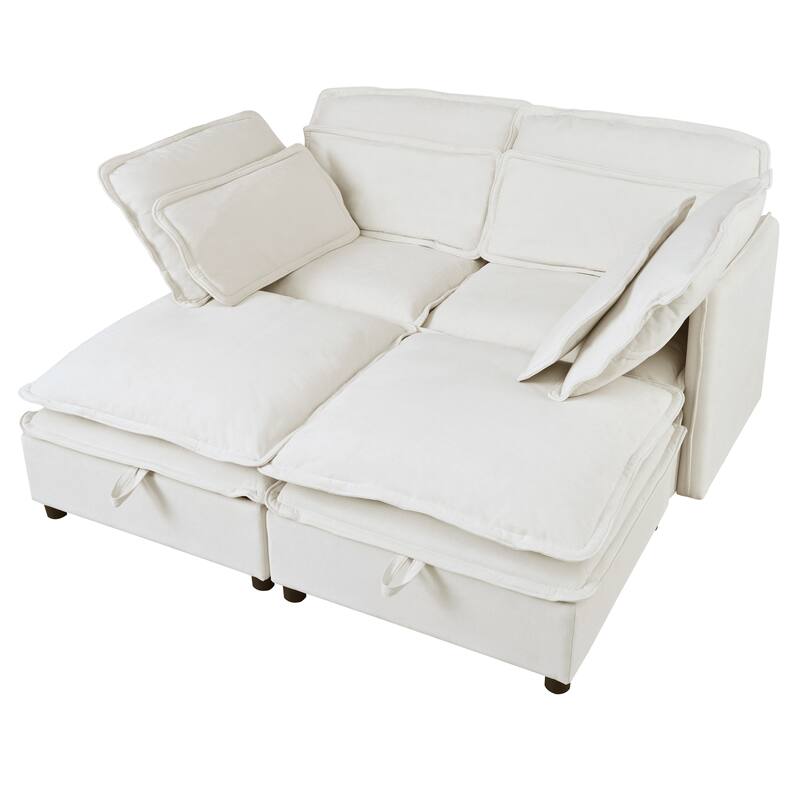 4-Seater Comfy Cloud Couches Double-Layer Cushion Recliner Sofa