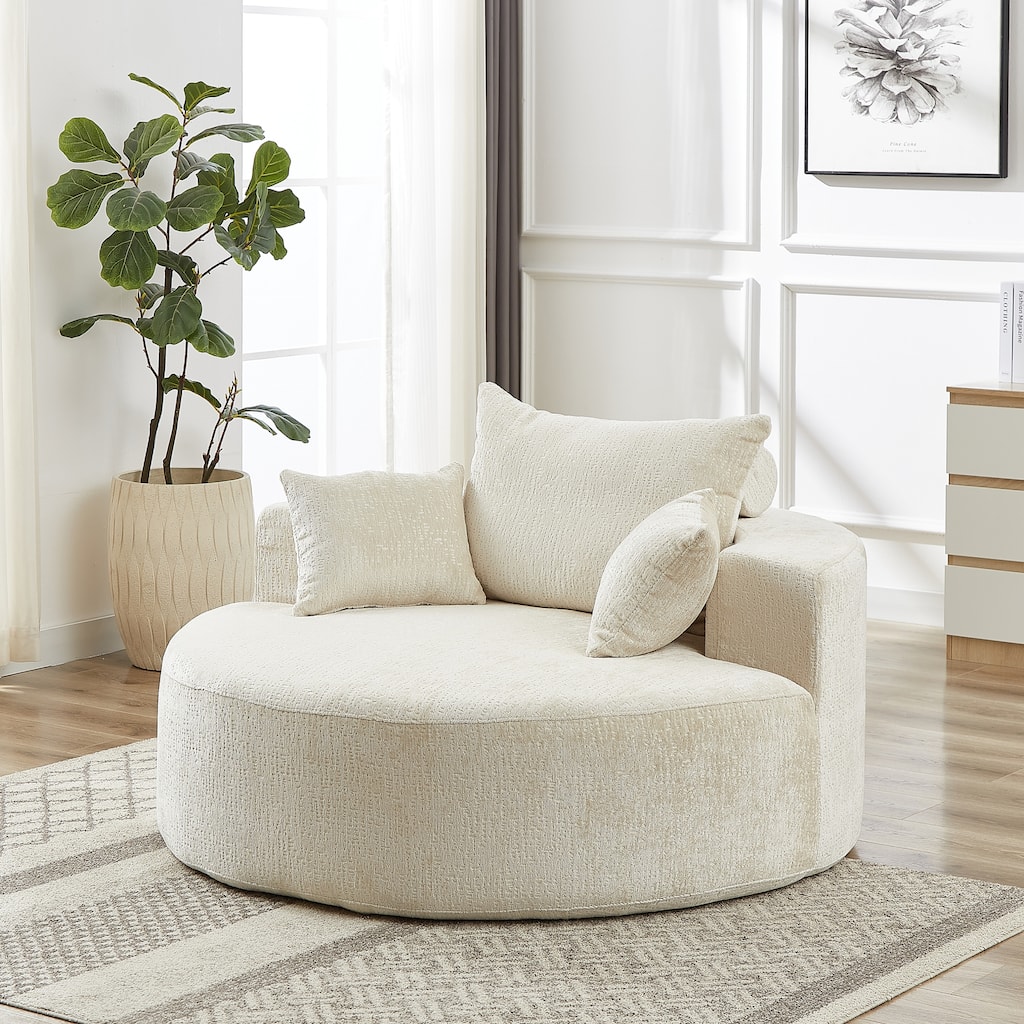 Roomfitters 55" Round Polyester Single Sofa, Oversized Cuddle Chair with 3 Accent Pillows for Living Room Bedroom