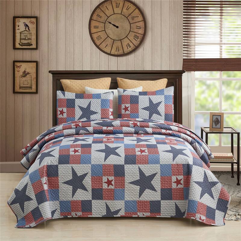 European Floral Quilt Set - Star - Queen