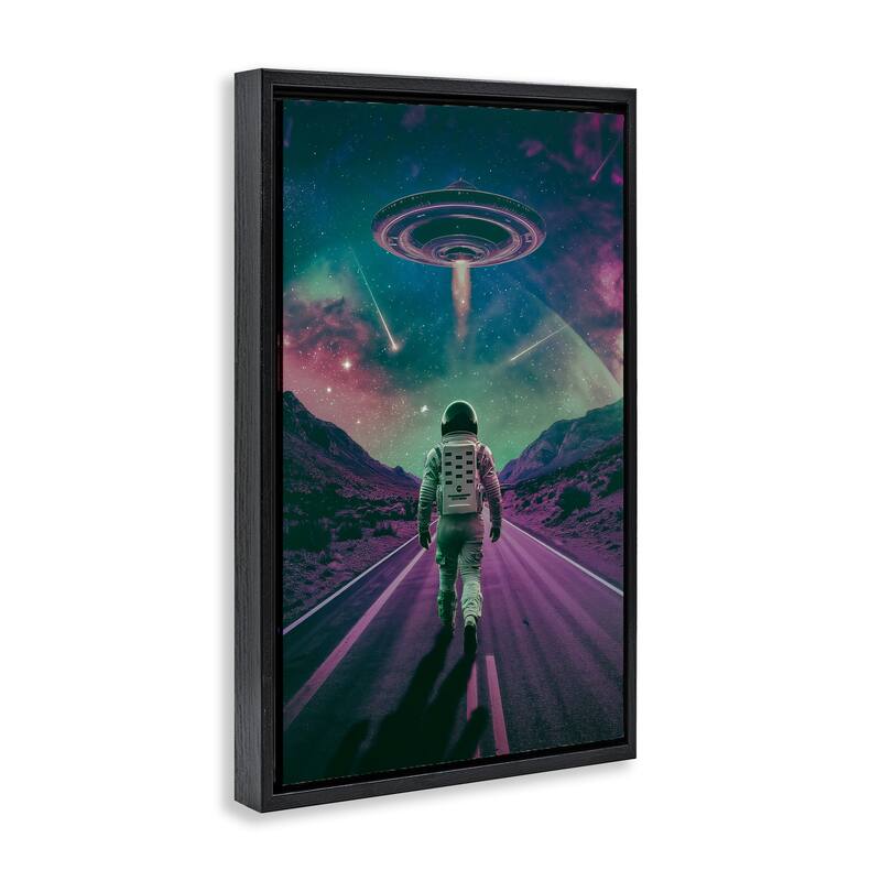 Stupell Alien Spaceship over Astronaut Framed Floater Canvas Wall Art Design By Wumples