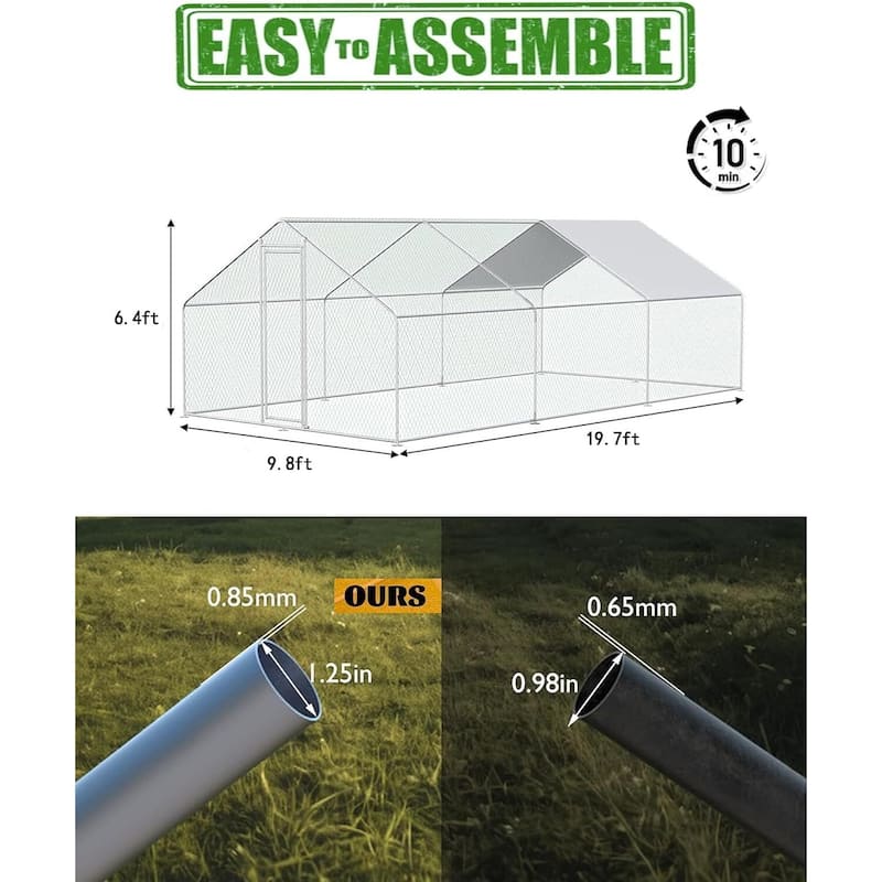 Chicken Coop, Large Metal Chicken Run for Yard with Waterproof Cover