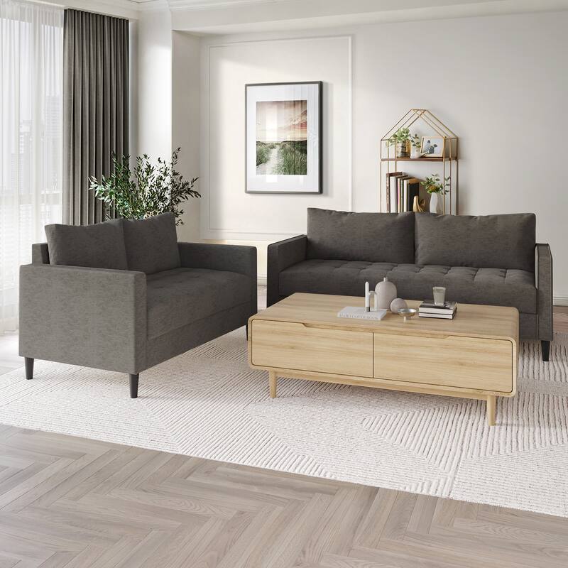 CraftPorch Contemporary Linen Upholstered 2-Piece Living Room Set